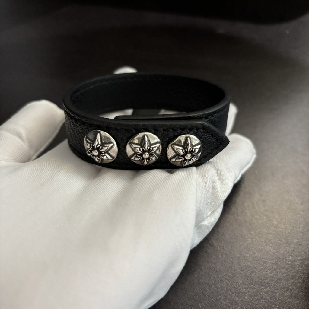 Chrome Hearts Cross Snap Leather Bracelet