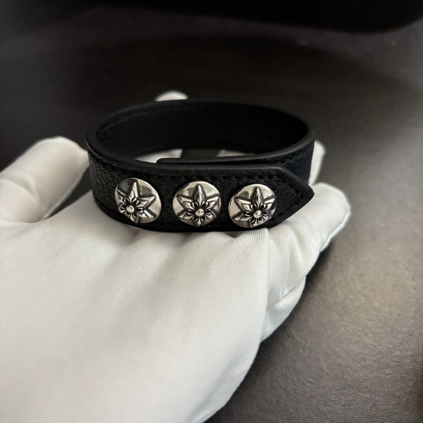 Chrome Hearts Cross Snap Leather Bracelet