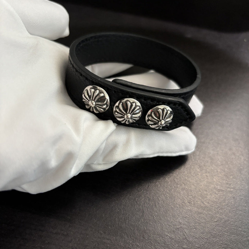 Chrome Hearts Cross Snap Leather Bracelet