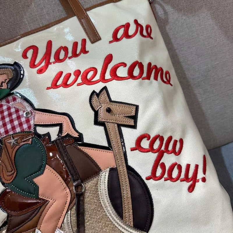 Chh Chrome Heart Leather Bag Embroidered Cartoon Tote Bag