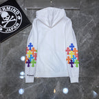 CHH Chrome Heart Hoodie Crowe Double Arm Embroidered Colored Cross Group Leather Zip Sweater