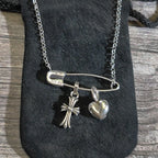 Chrome Hearts 925 silver brooch red diamond heart cross necklace