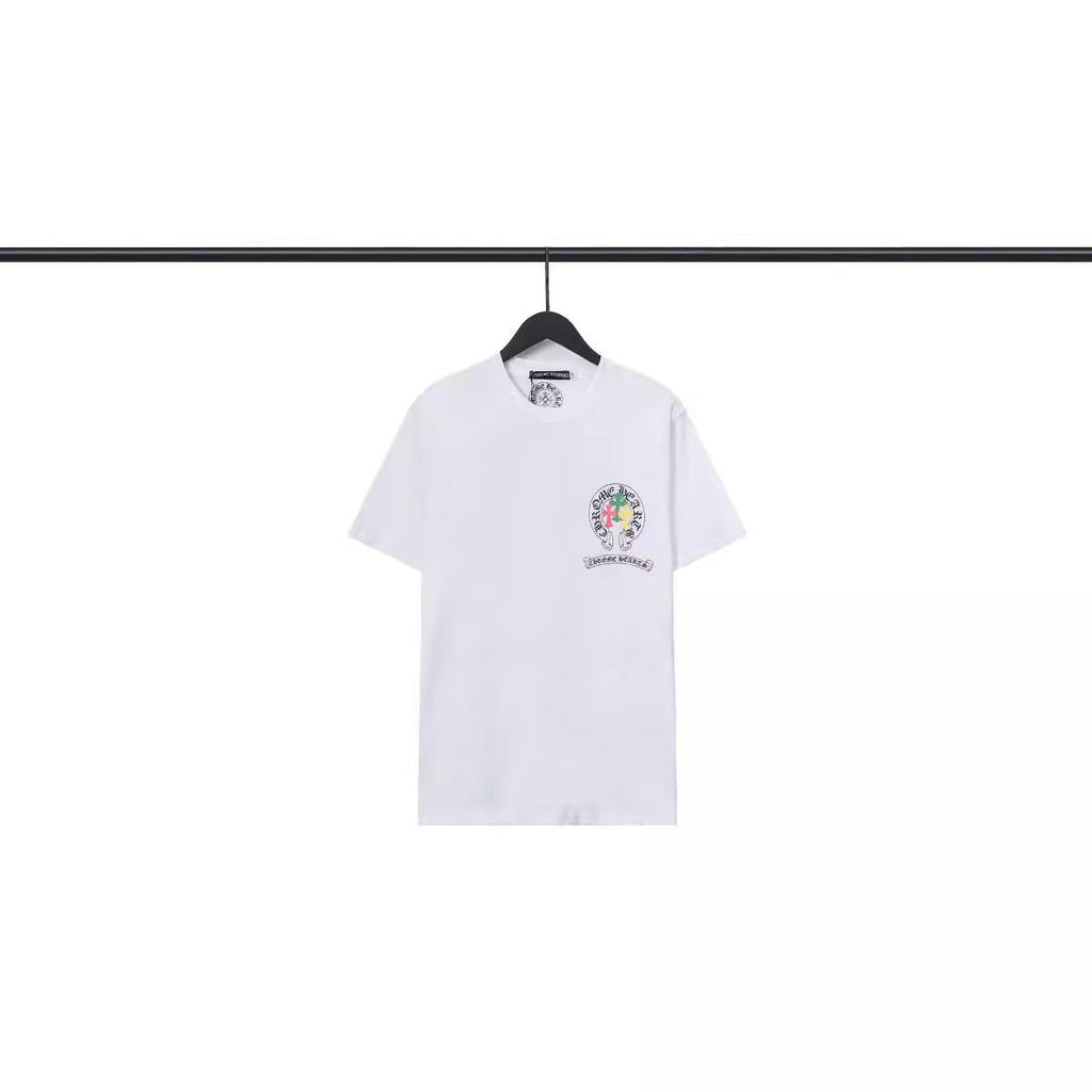 CHH Chrome Heart T Shirts Crowe Scroll Heart Color Cross Print Crew Neck Short Sleeve