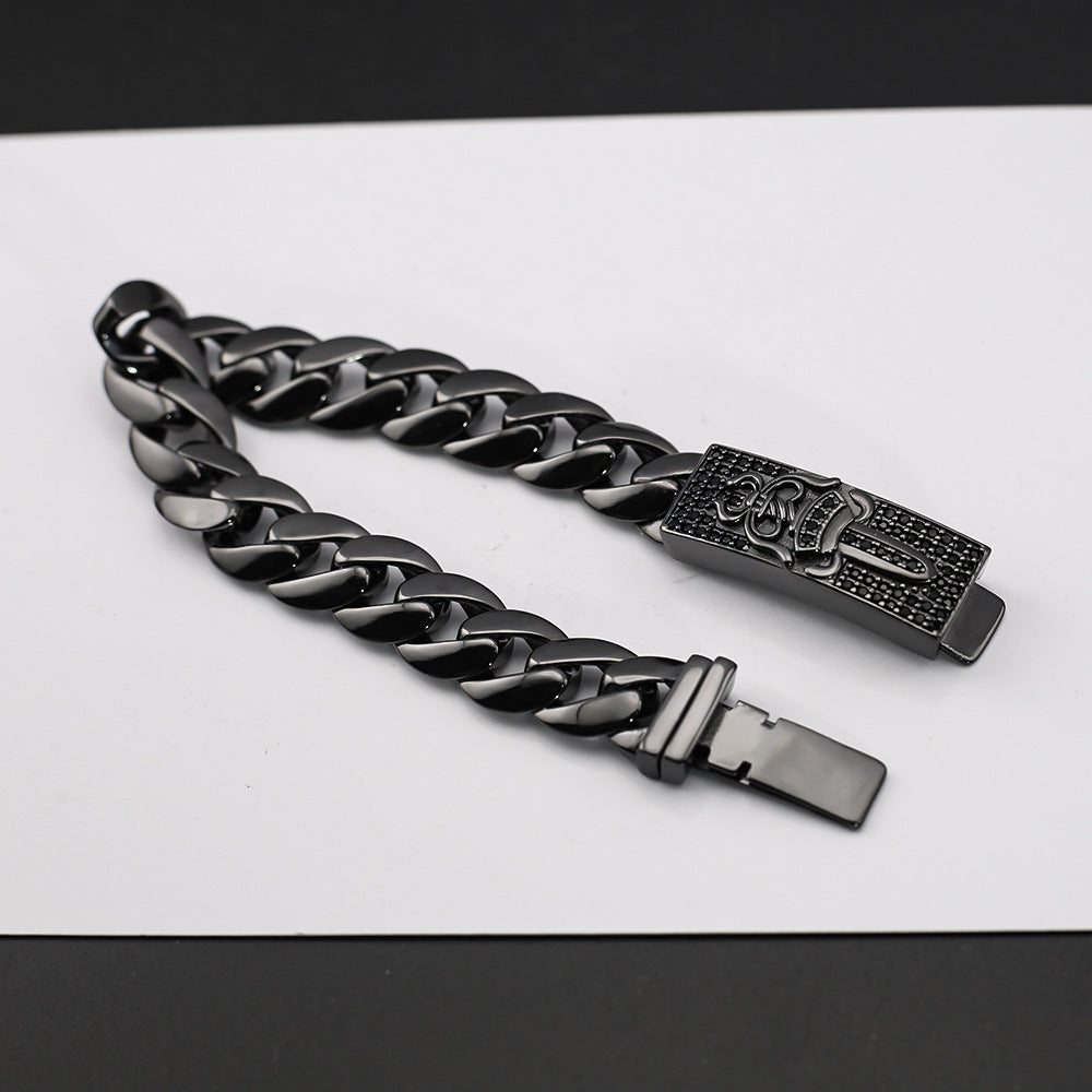 Chrome Hearts black full diamond holy Dagger ID Bracelet