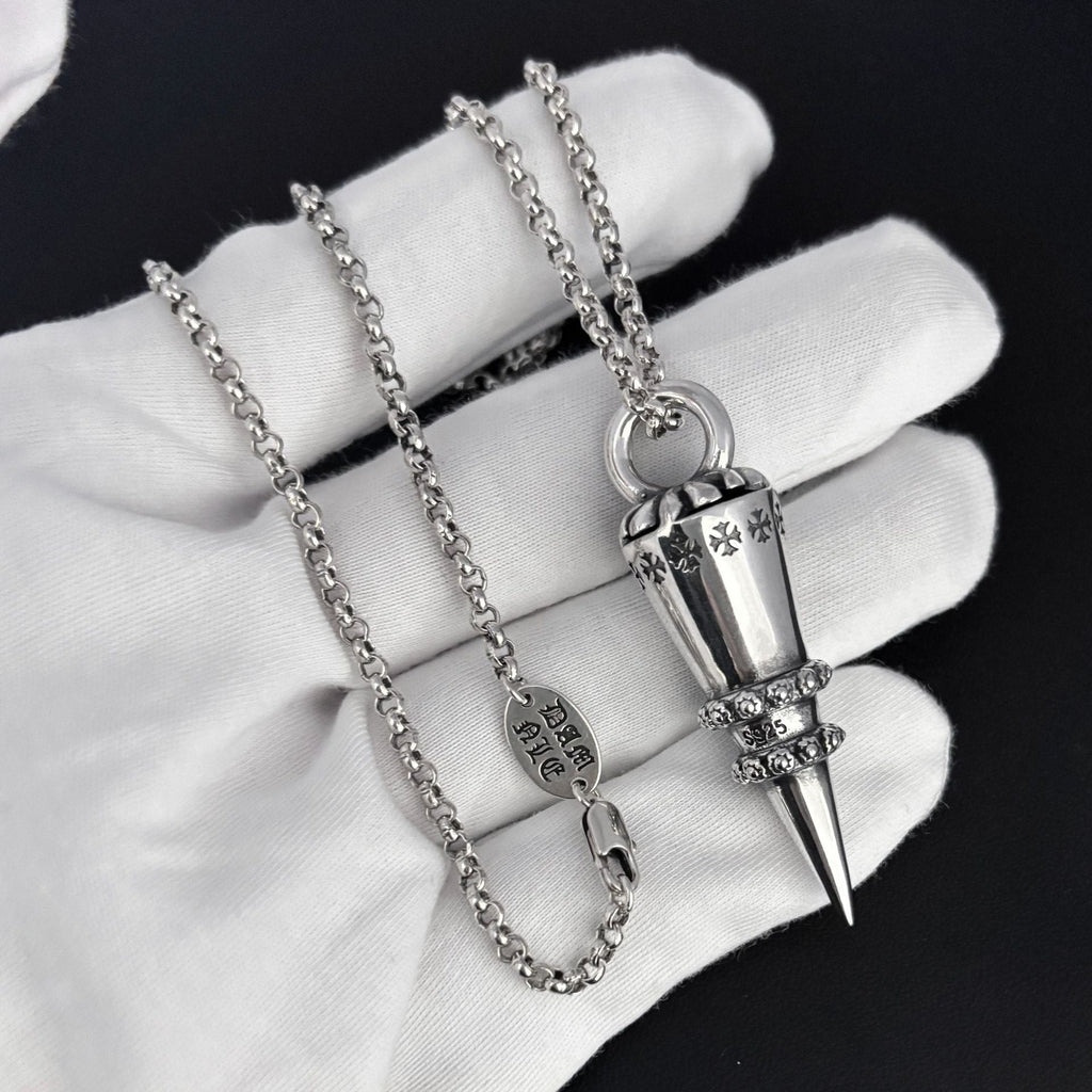 Chrome Hearts distressed cross rivet bullet pendant