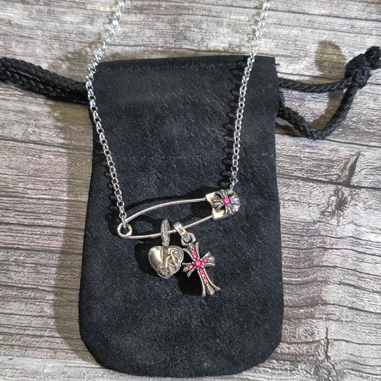 Chrome Hearts 925 silver brooch red diamond heart cross necklace