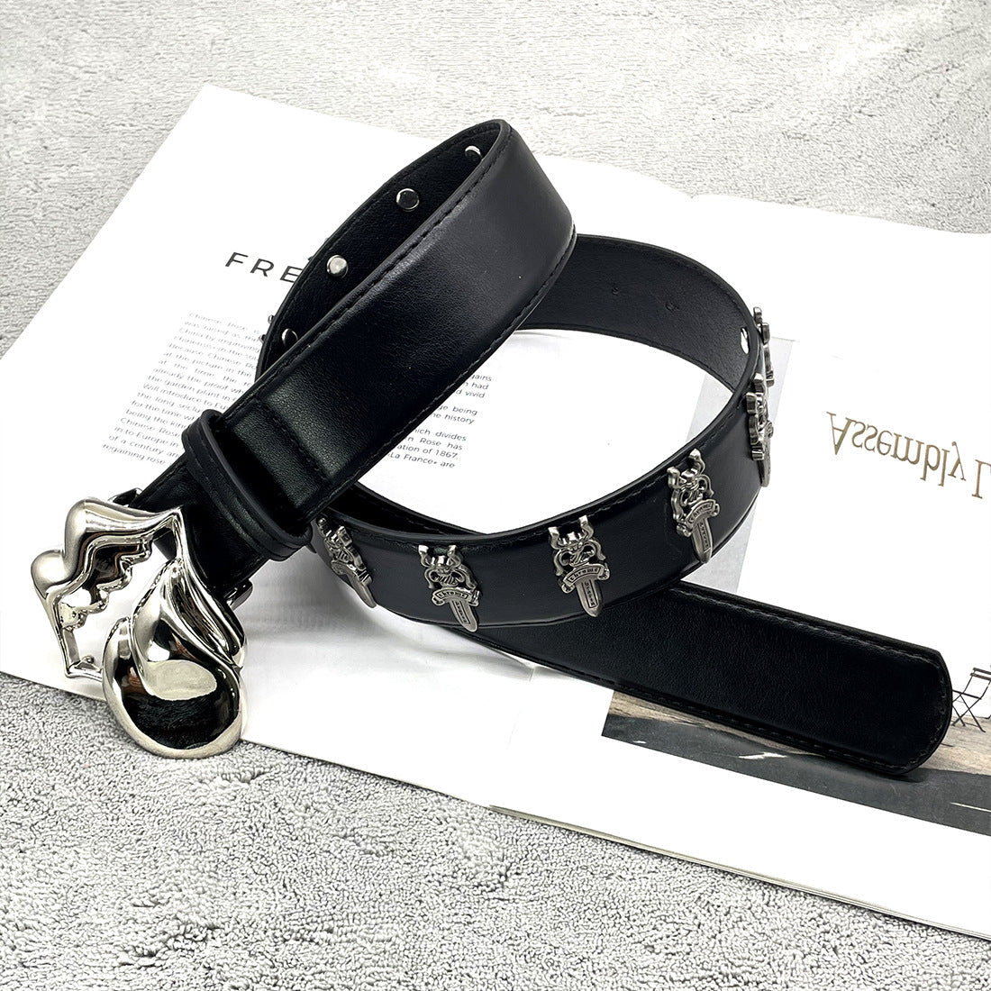 Chh Chrome Heart Belt Big Tongue Buckle Lychee Pattern