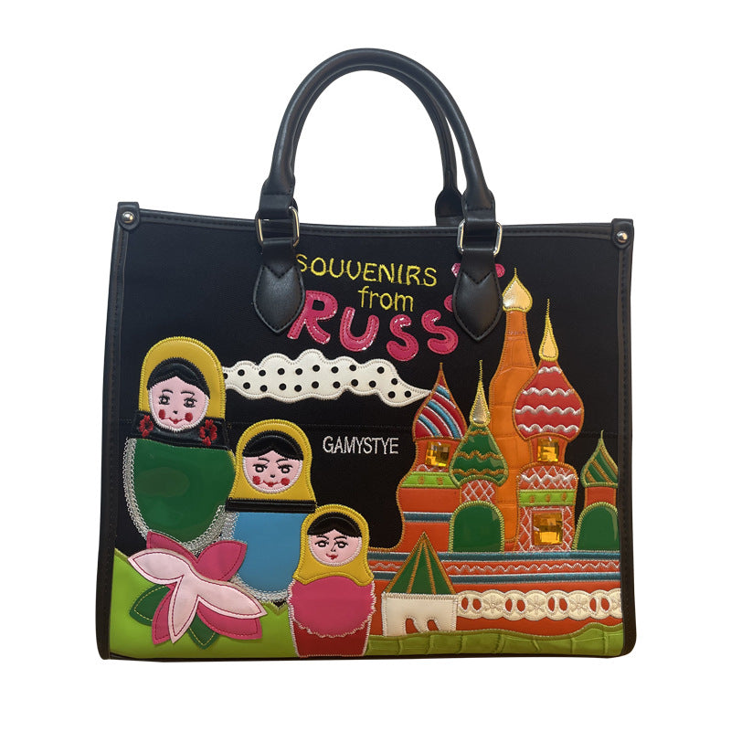 Chh Chrome Heart Leather Bag Splicing Embroidered Tote Bag