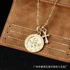 Chrome Hearts Gold Cross with Skull Round Tag Necklace