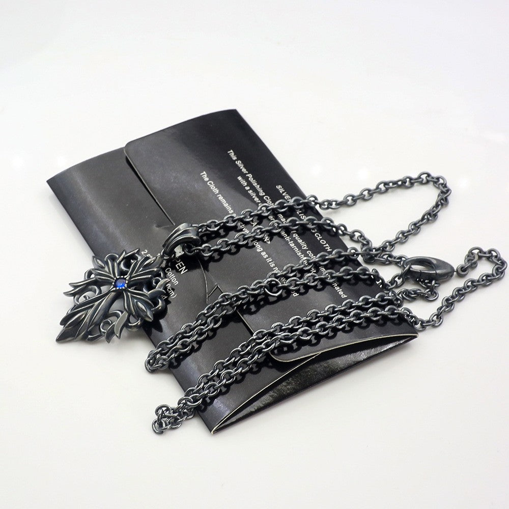 Chrome Hearts black bloody mary cross cool blue zircon necklace