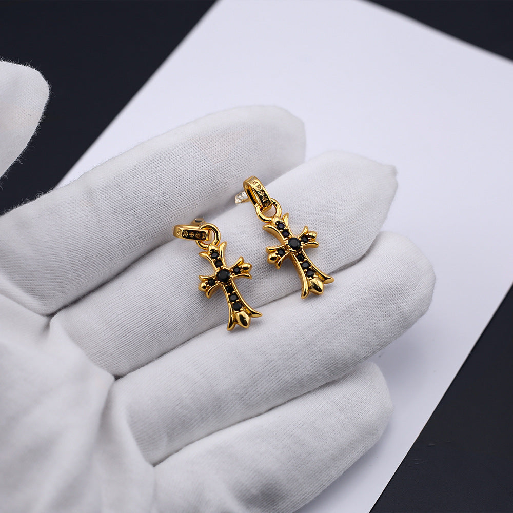 Chrome Hearts 24k gold cross diamond earrings