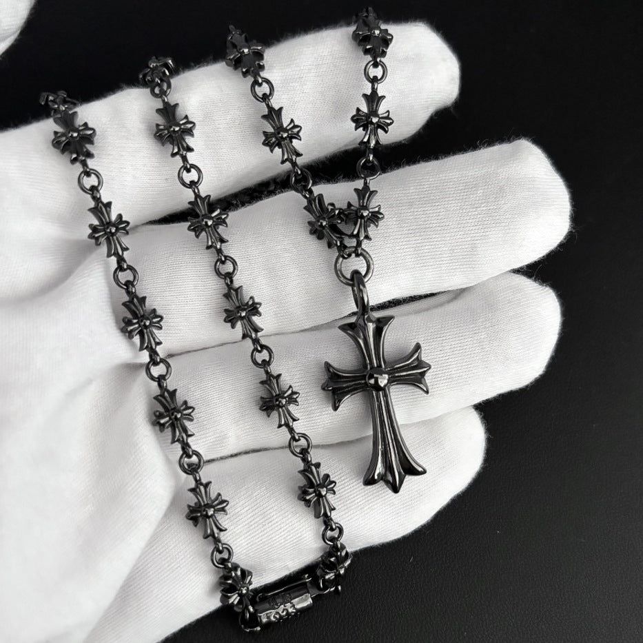 Chrome Hearts black cross inlaid with green zircon necklace