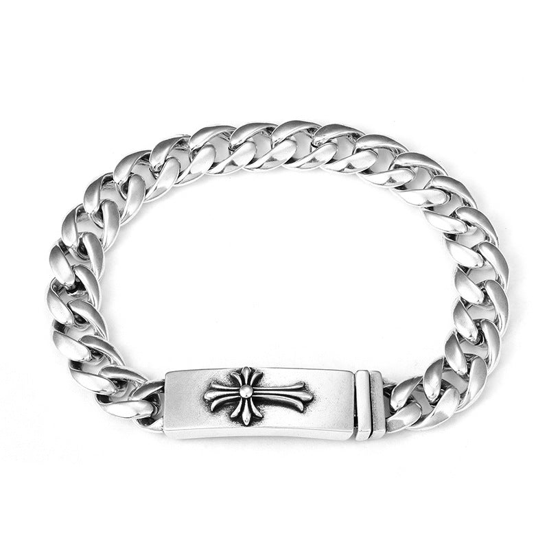 Chrome Hearts 925 Sterling silver Cross Motif Curb Chain Bracelet