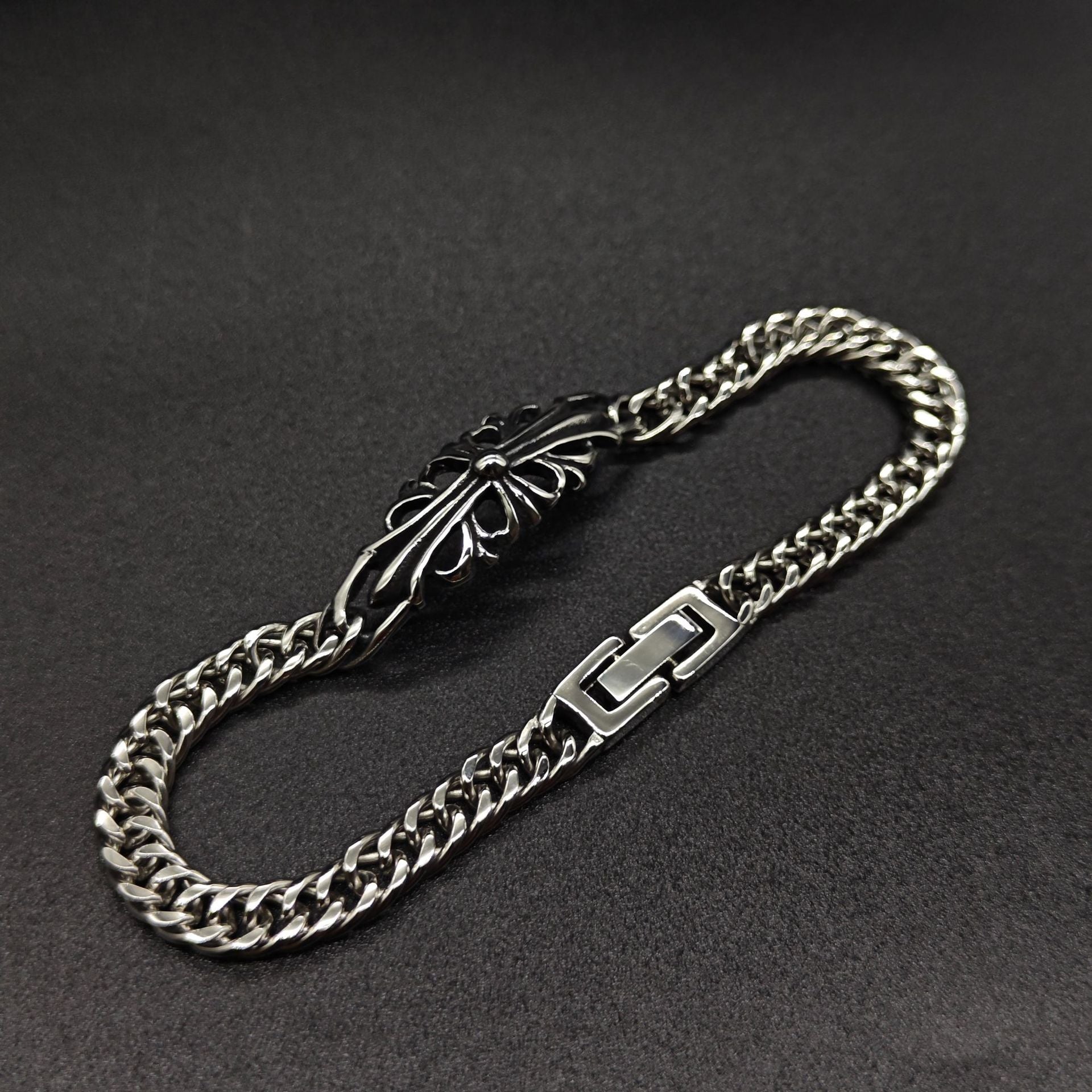 Chrome Hearts curved cross flower S925 bracelet