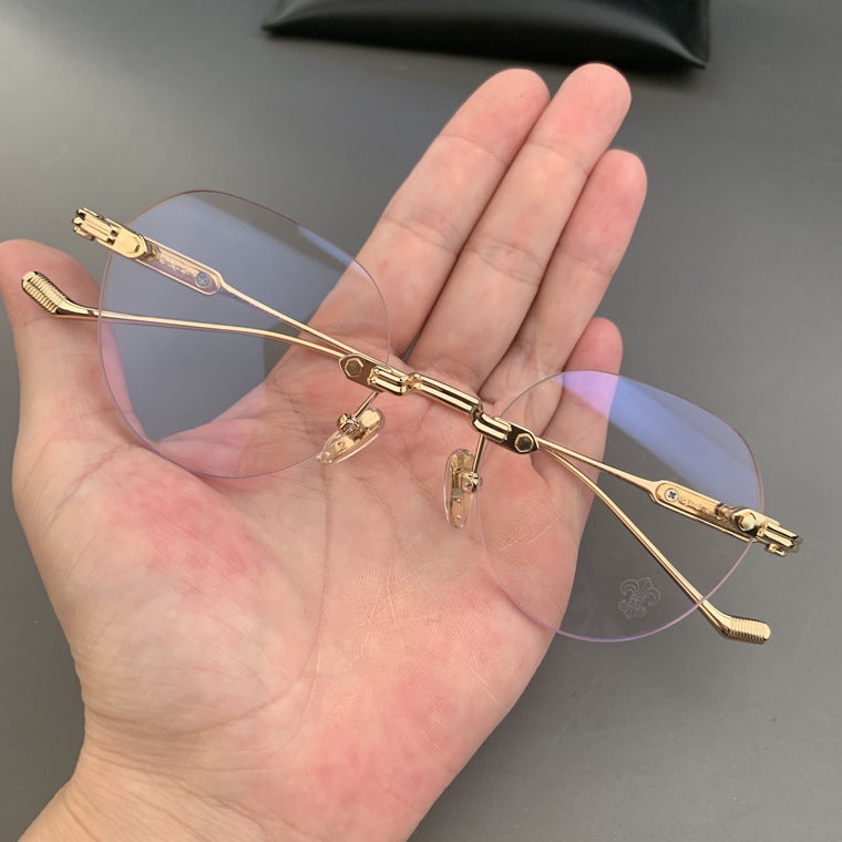 CHH Chrome Hearts Glasses Frameless Perforated Round Vintage Myopia Glasses Frame