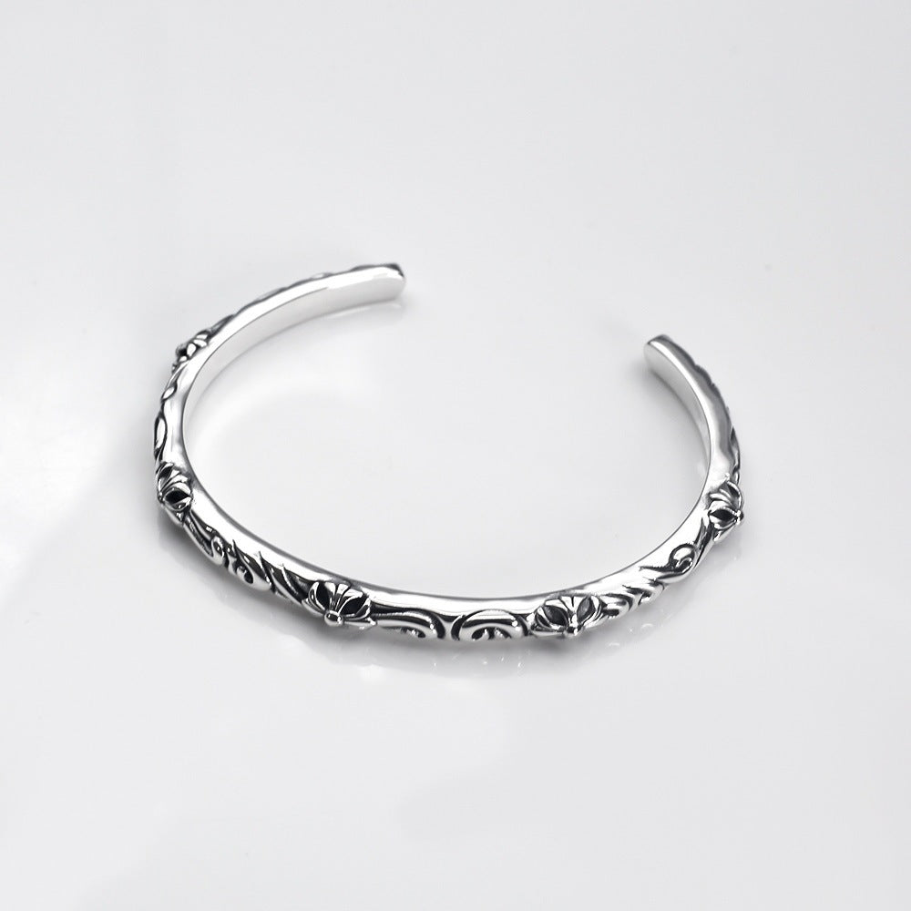 Chrome Hearts scroll vine flower cross open bracelet Bangle