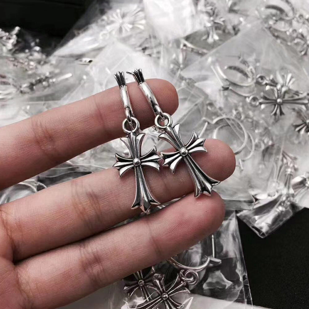 Chrome Hearts diamond cross punk earrings