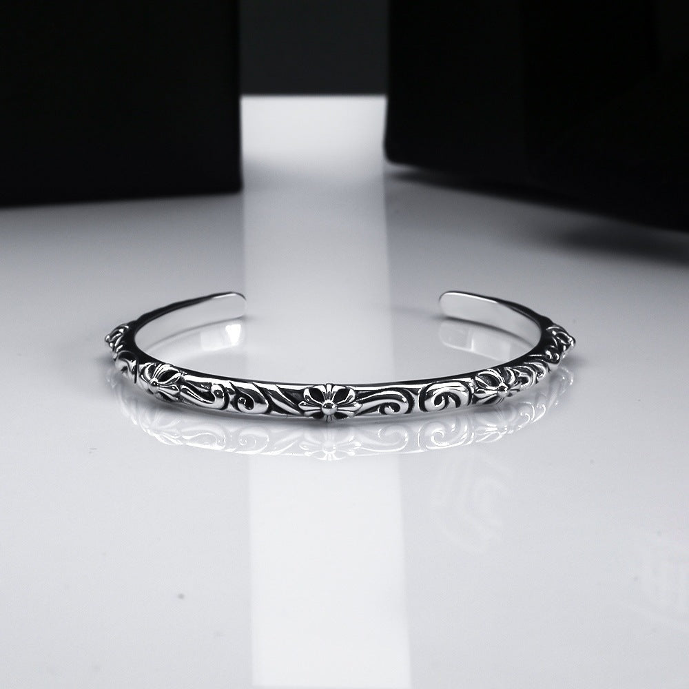Chrome Hearts scroll vine flower cross open bracelet Bangle