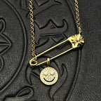 Chrome Hearts gold full diamond smiley face brooch necklace