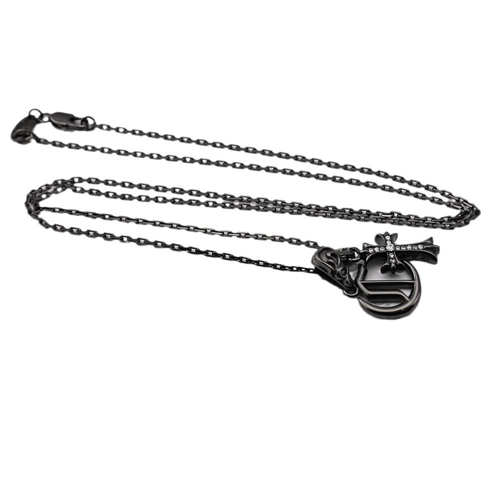 Chrome Hearts black letter diamond cross necklace