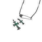 Chrome Hearts black green diamond double cross brooch necklace