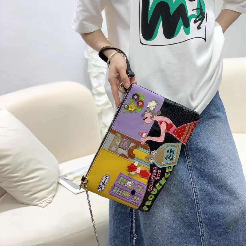 Chh Chrome Heart Leather Bag Embroidered Shoulder Crossbody Bag