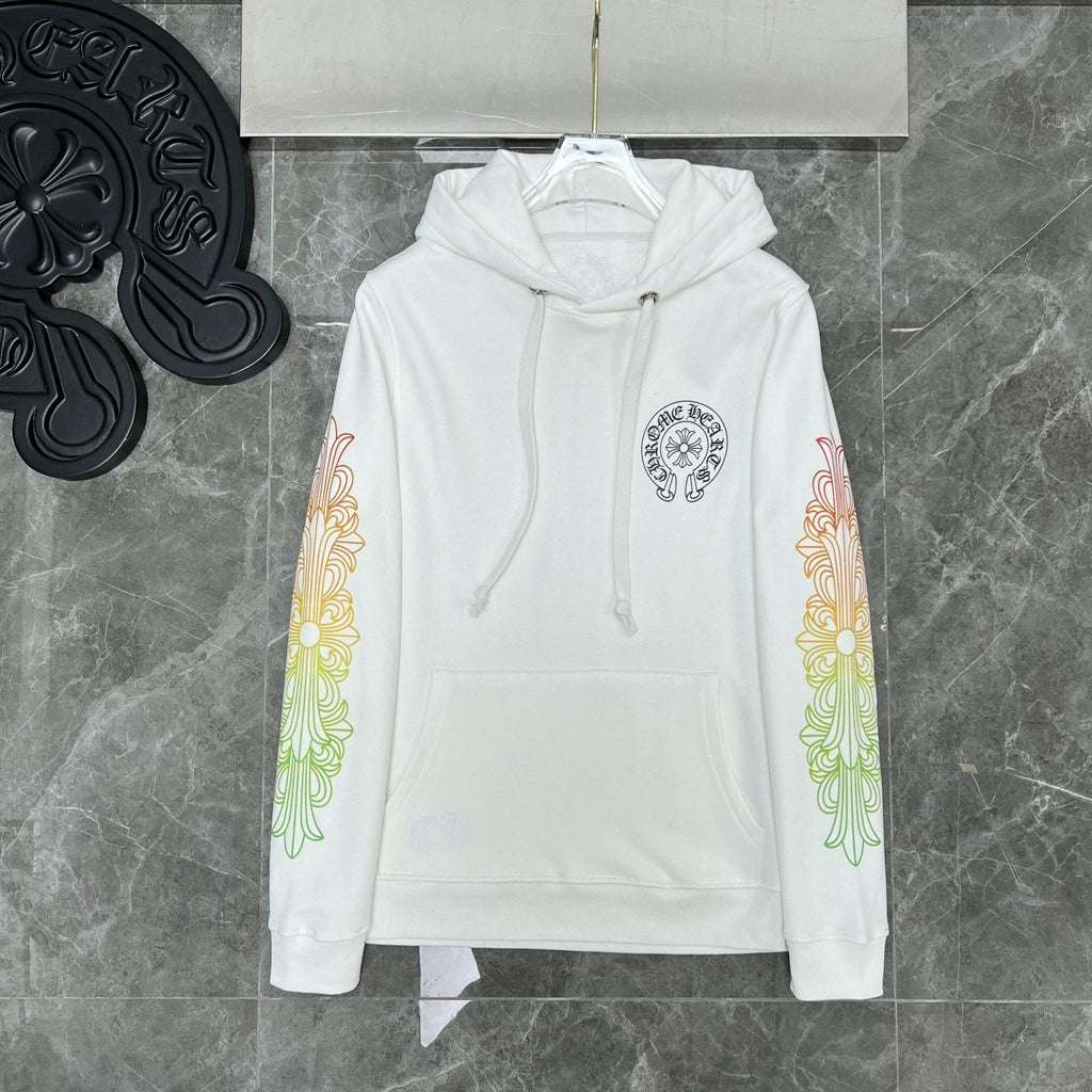 CHH Chrome Heart Hoodie Yellow green gradual change letter horseshoe flower arm cross hooded sweater
