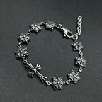 Chrome Hearts 925 Sterling silver cross flower skull splicing bracelet