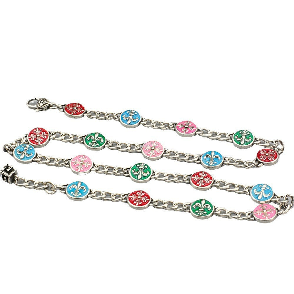 Chrome Hearts anchor cross flower pattern enamel drip necklace