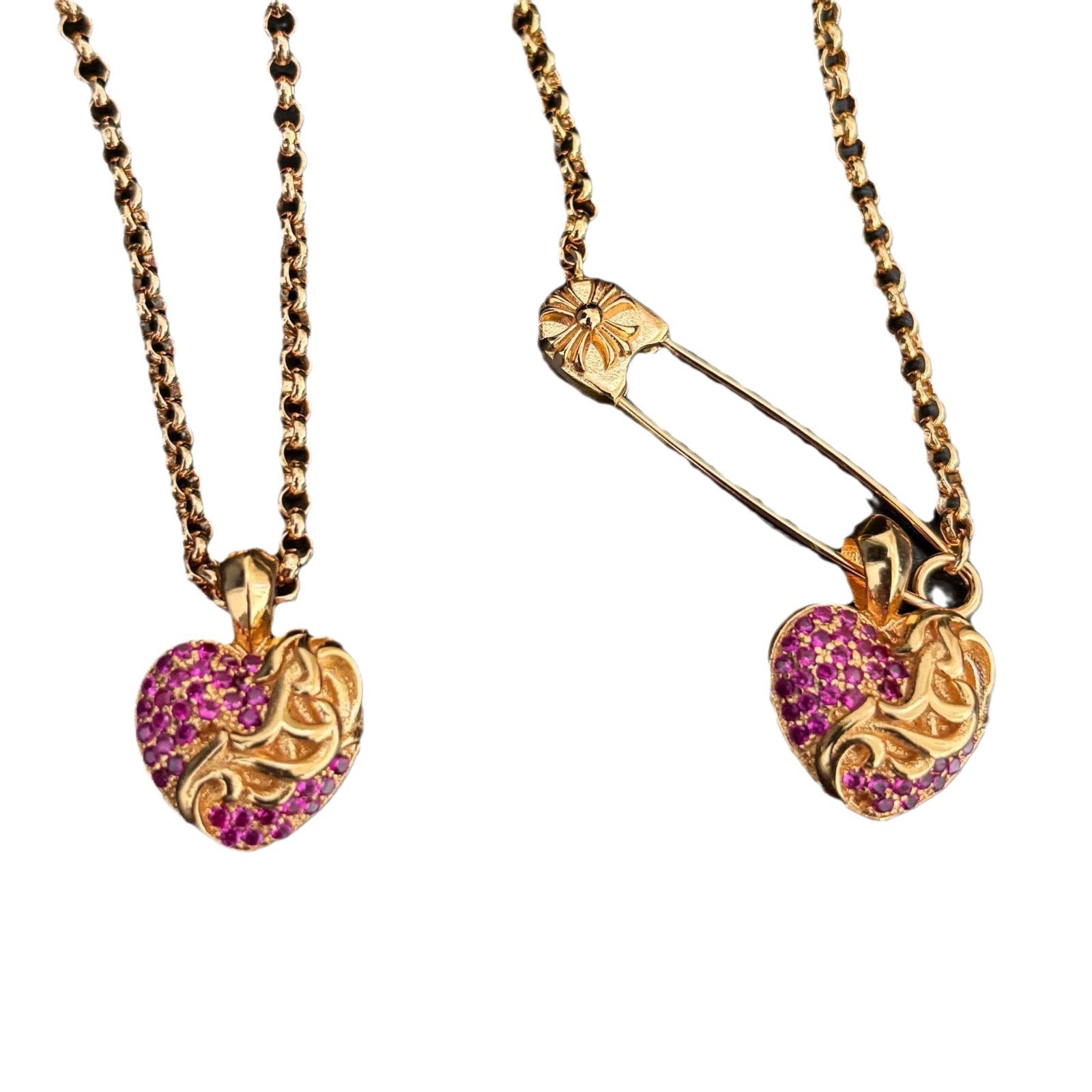 Chrome Hearts diamond-studded versatile heart pendant