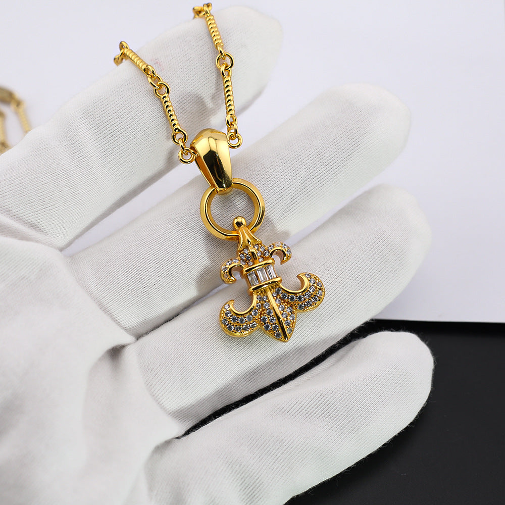 Chrome Hearts diamond anchor 24k gold plated pendant necklace