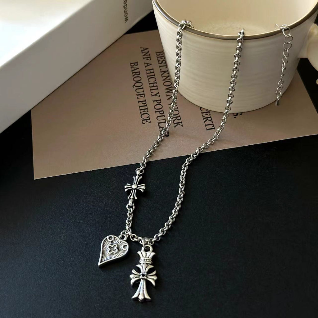 Chrome Hearts Cross Crown Love Heart Double Pendant