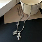 Chrome Hearts Cross Crown Love Heart Double Pendant