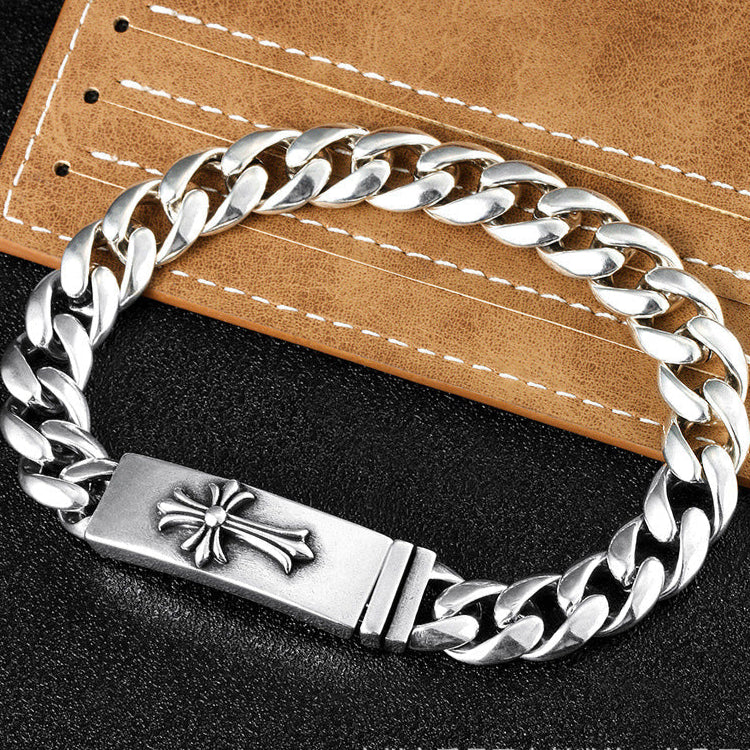 Chrome Hearts 925 Sterling silver Cross Motif Curb Chain Bracelet