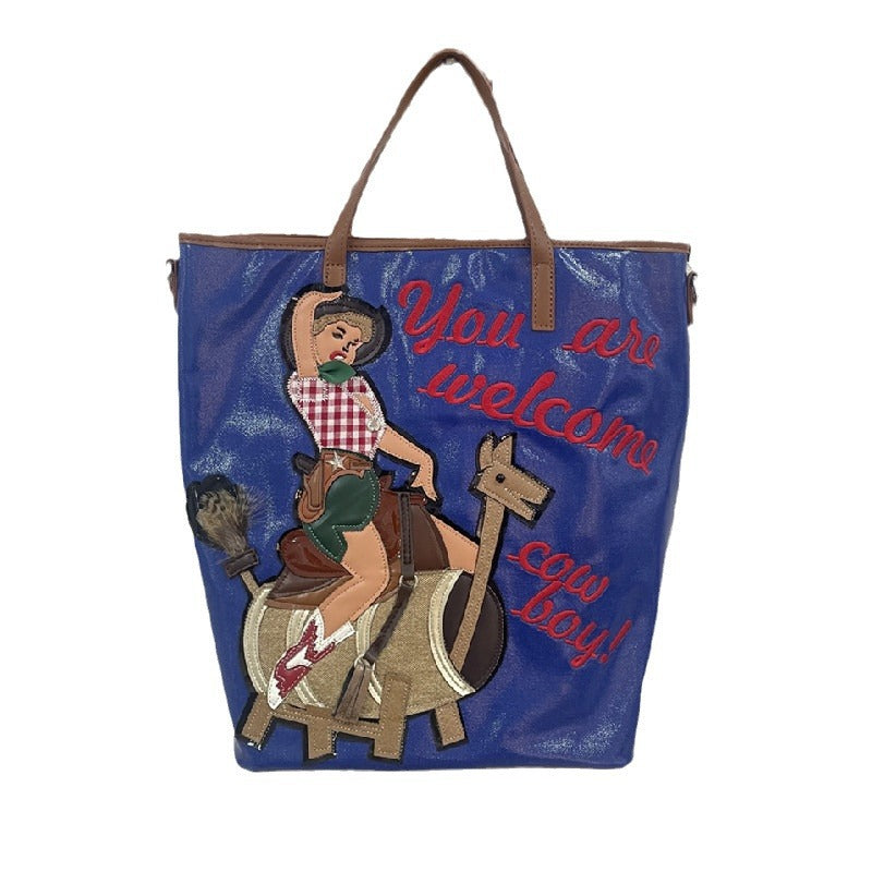 Chh Chrome Heart Leather Bag Embroidered Cartoon Tote Bag