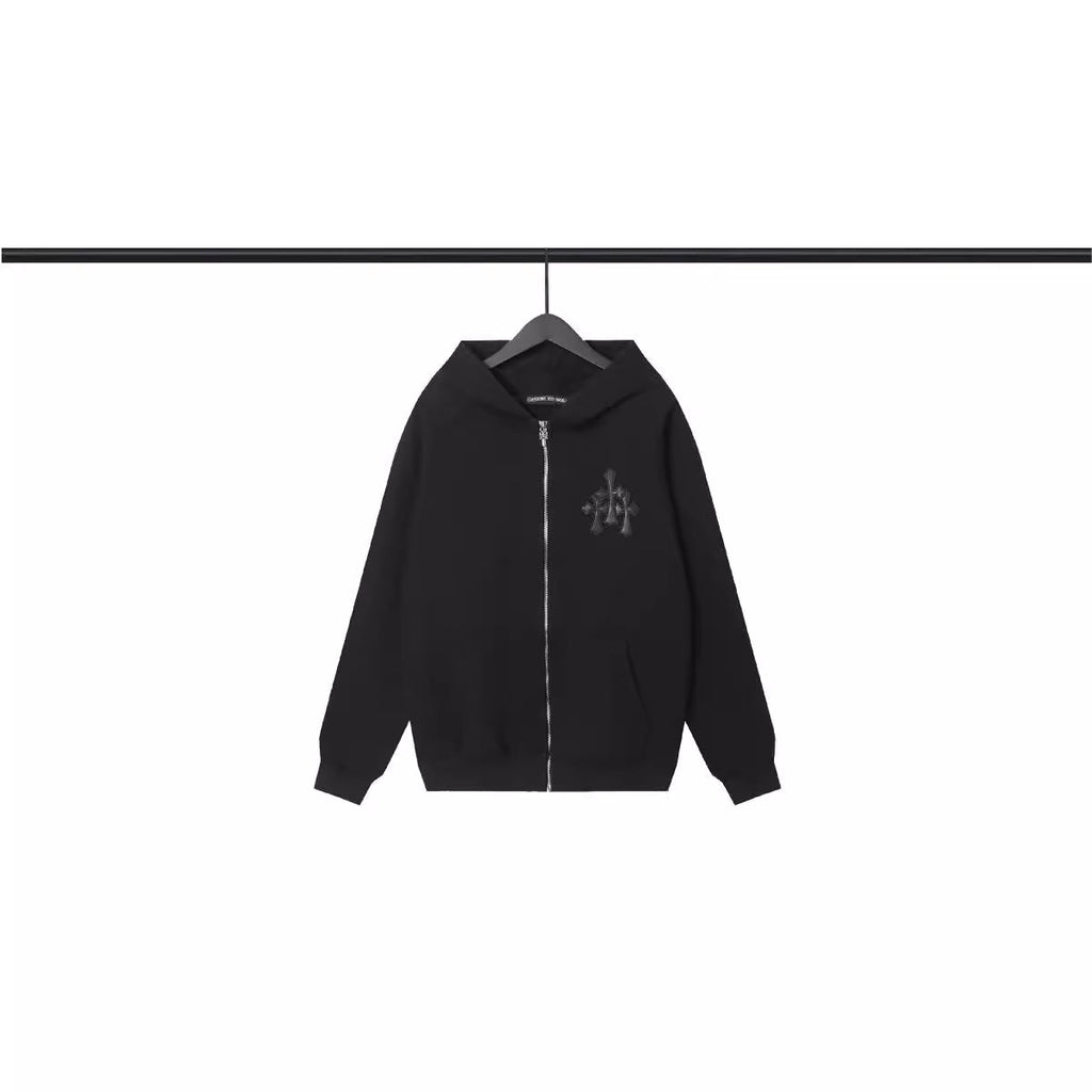 CHH Chrome Heart Hoodie Crow leather label cardigan zip sweater hoodie jacket