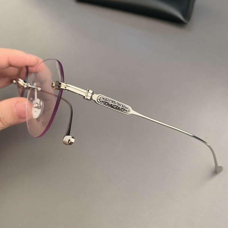 CHH Chrome Hearts Glasses Frameless Perforated Round Vintage Myopia Glasses Frame