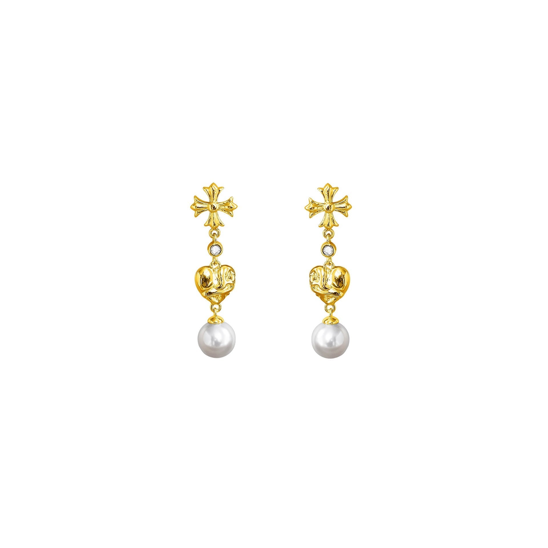 Chrome Hearts cross pearl earrings