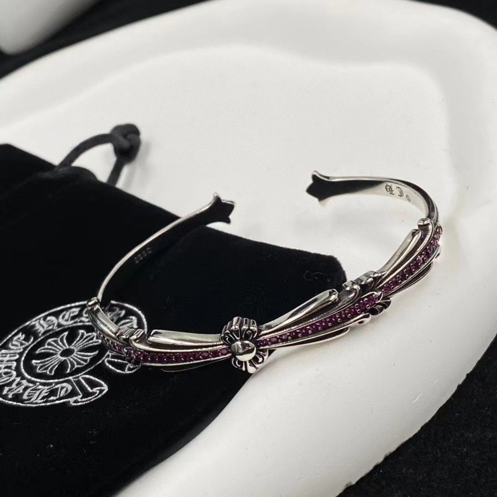 Chrome Hearts cross flower red diamond cuff bracelet