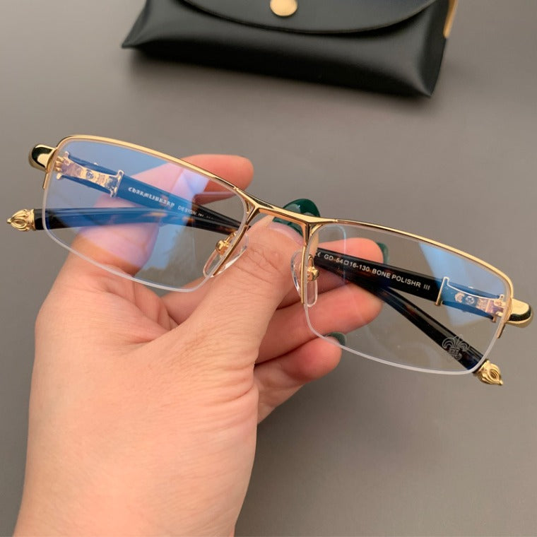 CHH Chrome Hearts Glasses Half Frame Square Glasses Frame Literary Retro Business