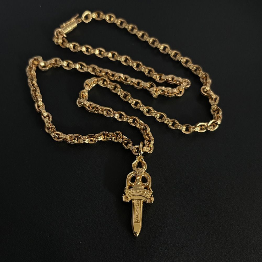 Chrome Hearts Dagger Necklace luxury high-end gold diamond sword pendant