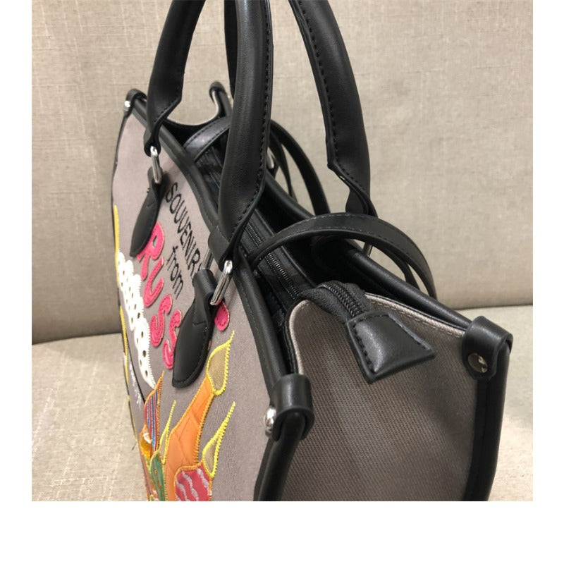 Chh Chrome Heart Leather Bag Splicing Embroidered Tote Bag