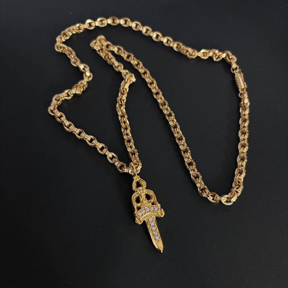 Chrome Hearts Dagger Necklace luxury high-end gold diamond sword pendant
